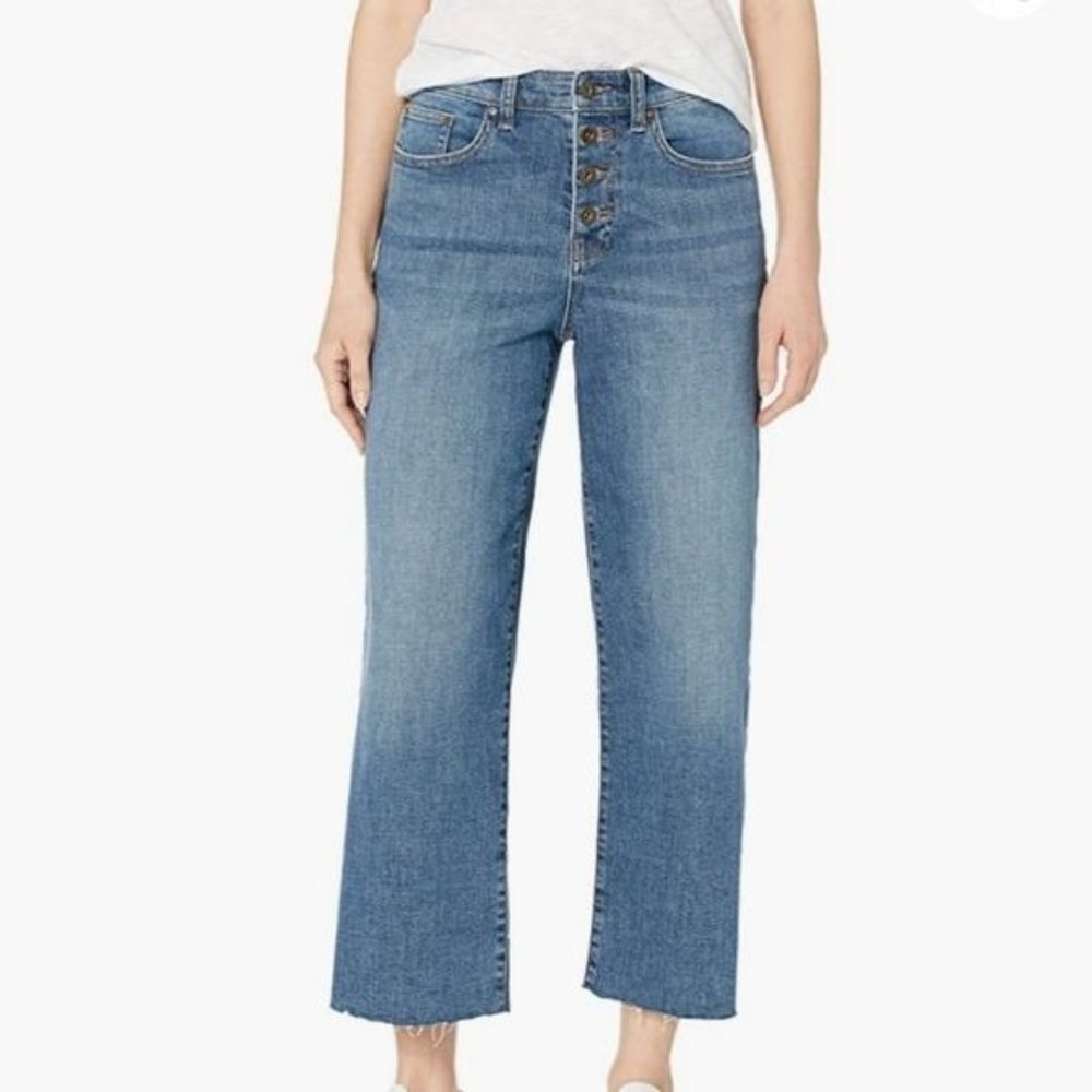 Daily Ritual Straight Leg Cropped Jeans 25 Button Fly Raw Hem Cutoff